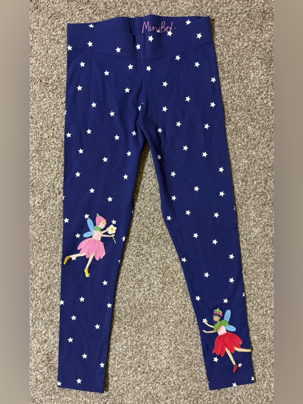 Mini Boden Navy Star Leggings with Fairy Appliqués